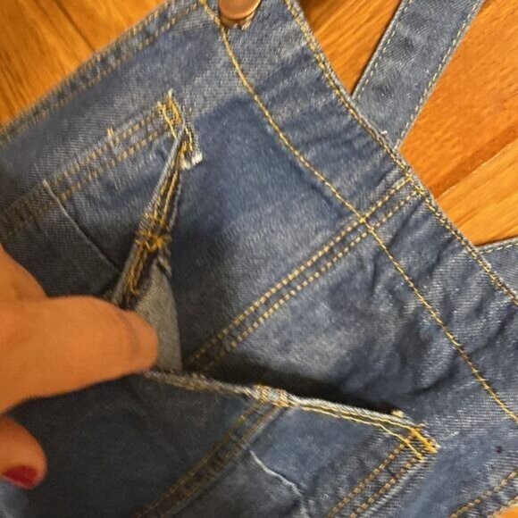 Denim Overall Shorts With Distressed Details & Lace Trim By Mistic Prysm S - Picture 5 of 8